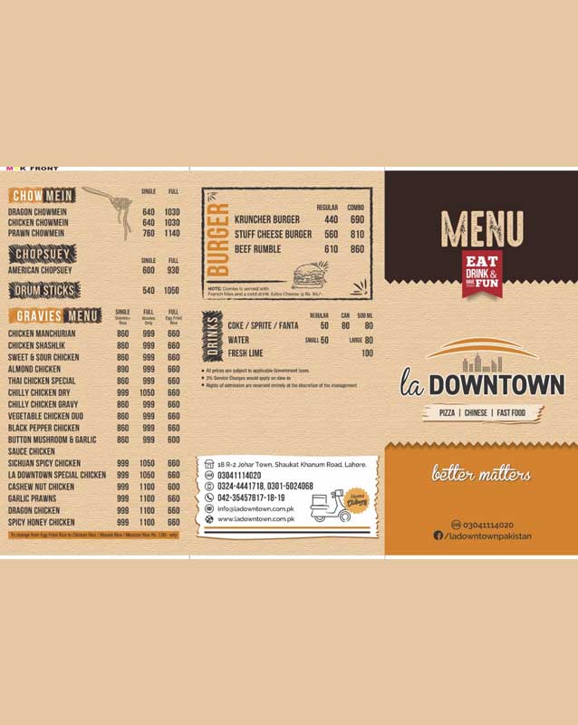 La Downtown menu