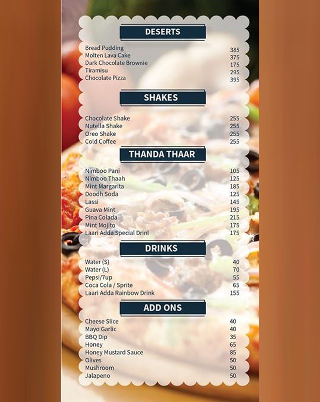 Laari Adda Lounge menu