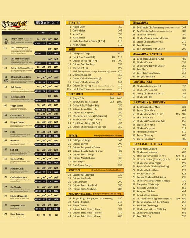 Lahore Deli menu