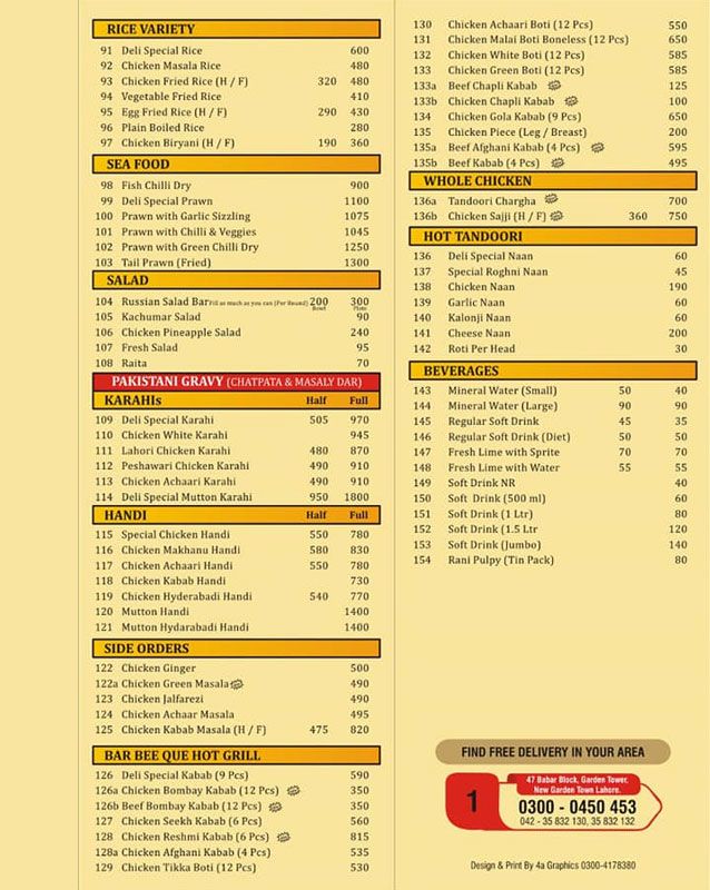 Lahore Deli menu