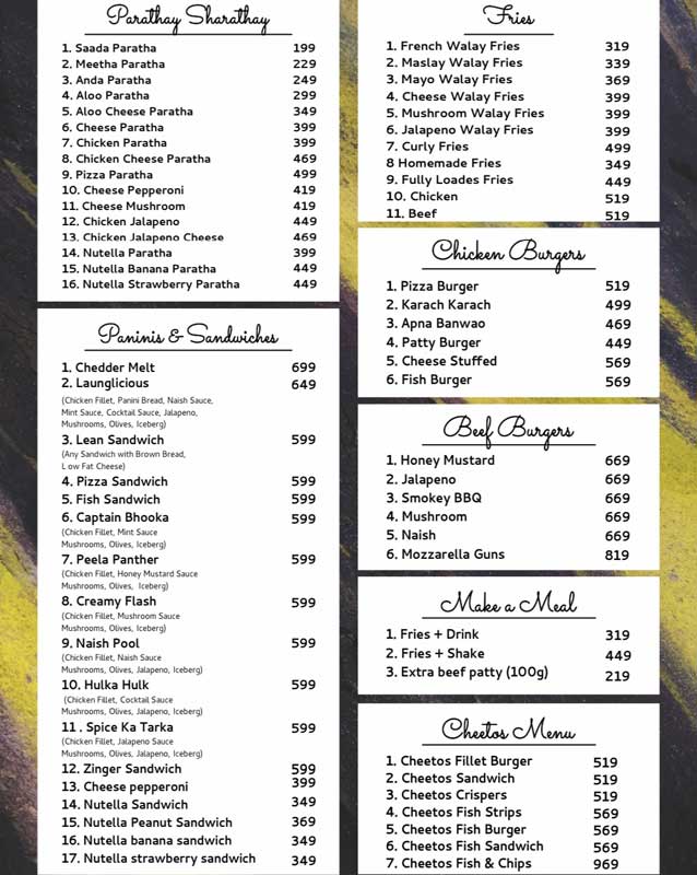 Laung Laachi de Cafe menu