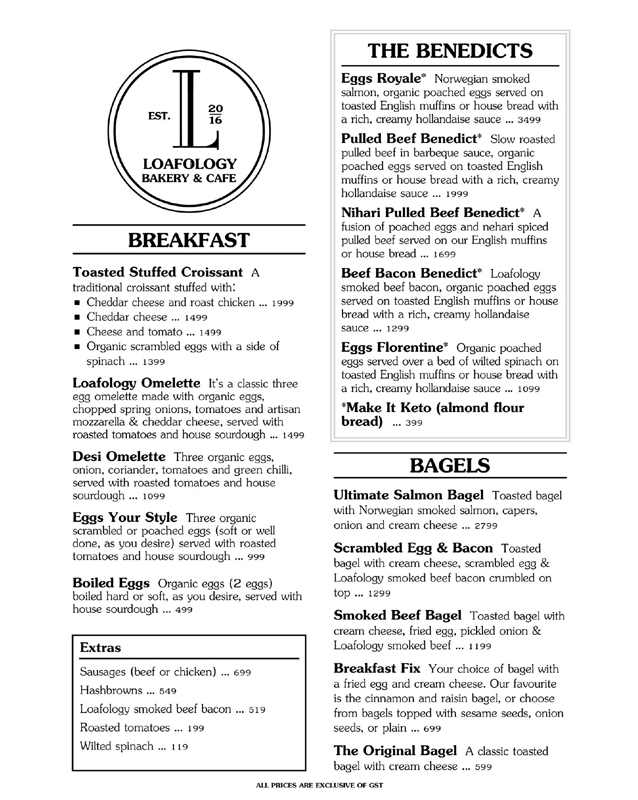 Loafology Bakery & Cafe menu