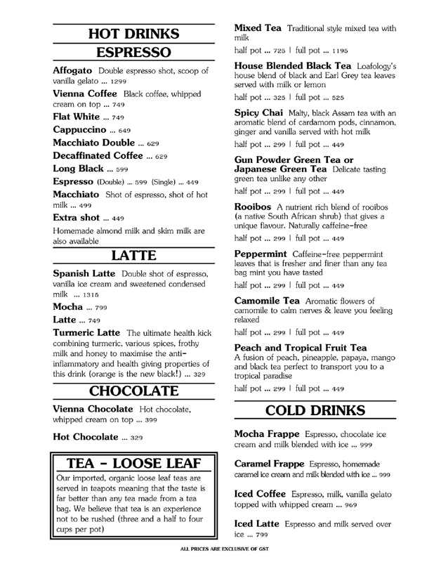 Loafology Bakery & Cafe menu