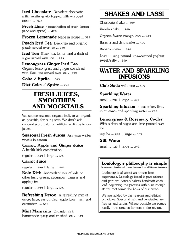 Loafology Bakery & Cafe menu