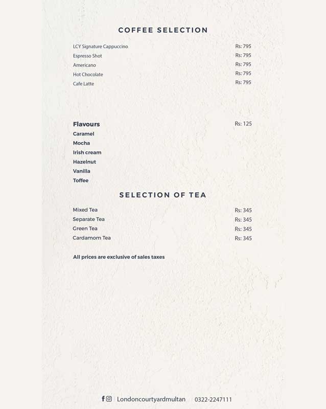 London Courtyard menu
