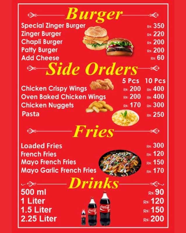 London Pizza menu