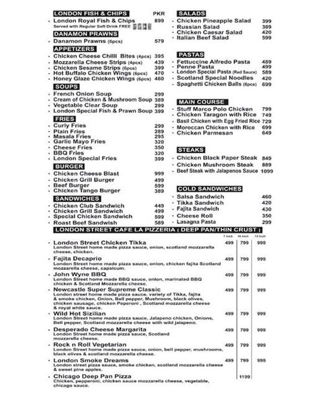 London Street Cafe menu