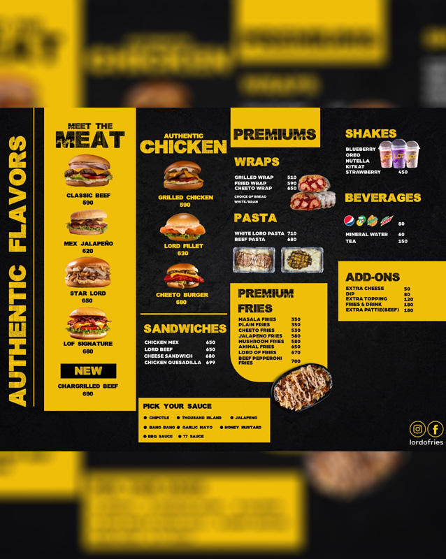 Lord of Fries menu