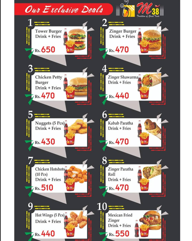 M 38 Pizza menu