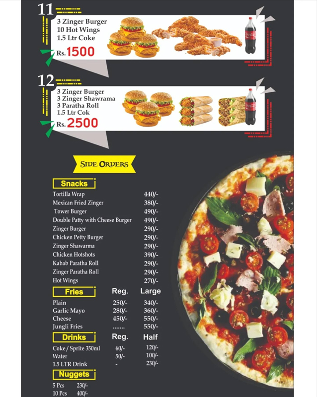 M 38 Pizza menu
