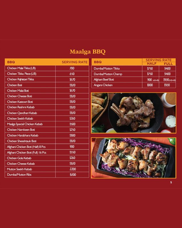 Maalga Authentic Afghani Cuisine menu