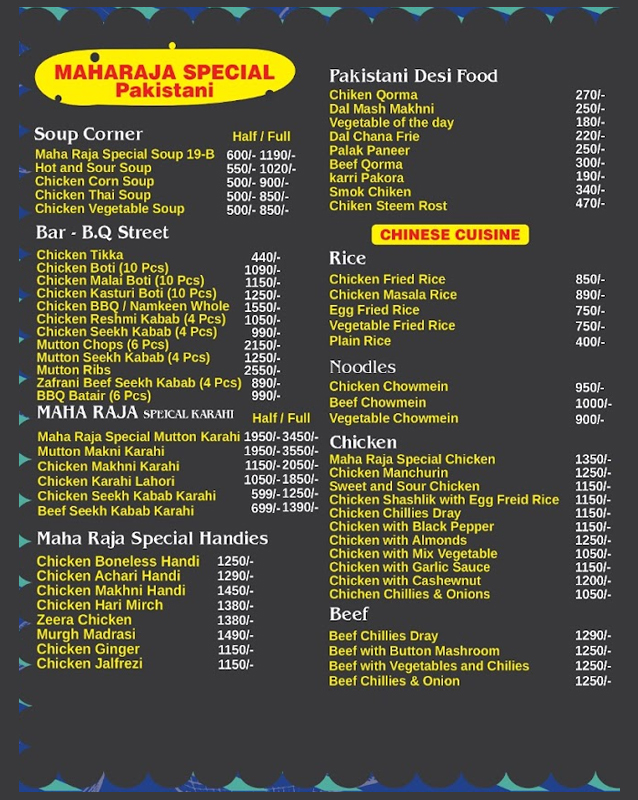 Maharaja Resto Indo Pakistanais  menu