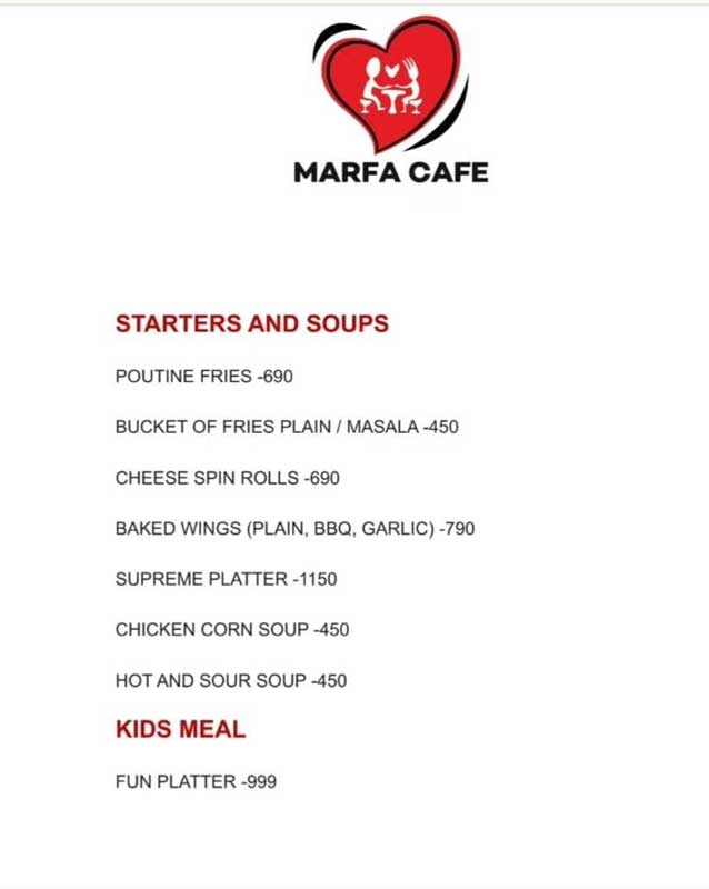 Marfa Cafe menu
