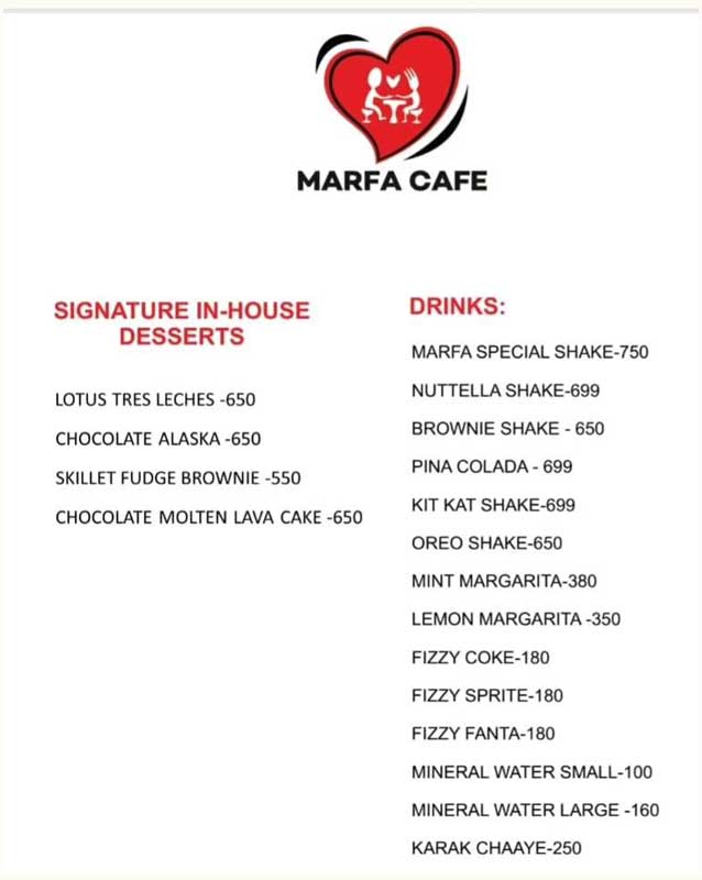 Marfa Cafe menu