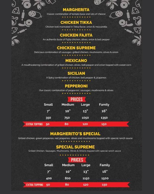 Margherito's Pizza menu