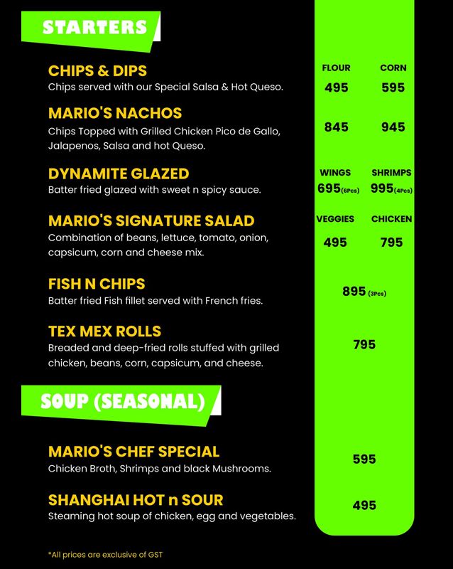 Mario's Wok n Grill menu