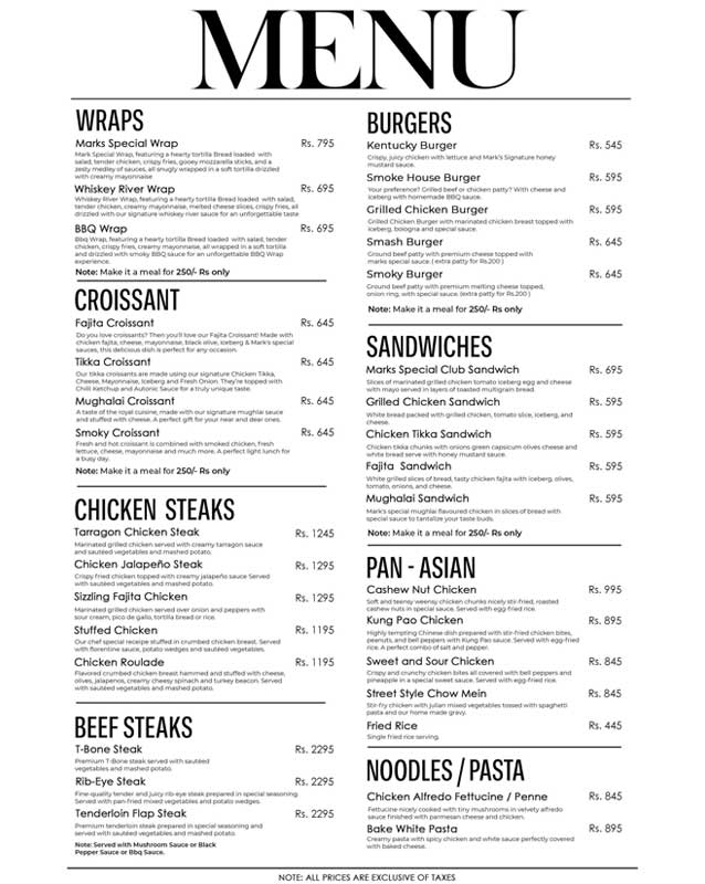 Mark's Kitchen menu