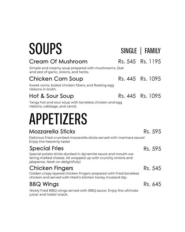 Mark's Kitchen menu