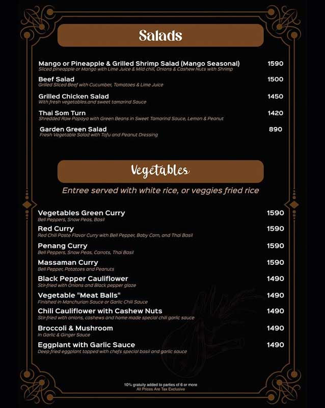 N Thai Palace menu