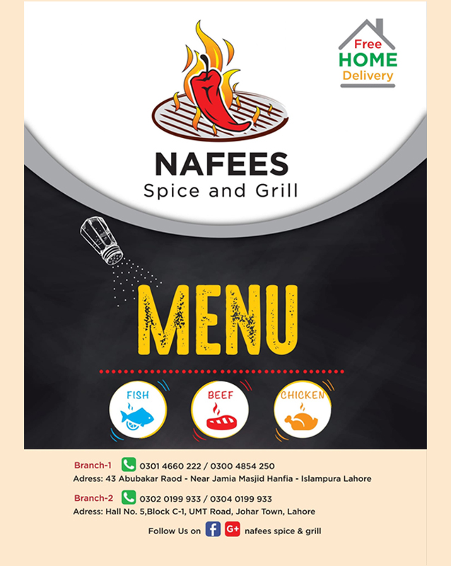 Nafees Spice&Grill menu