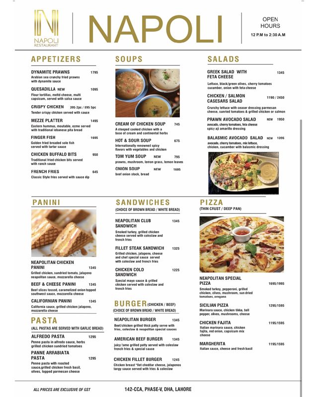 Napoli Restaurant menu