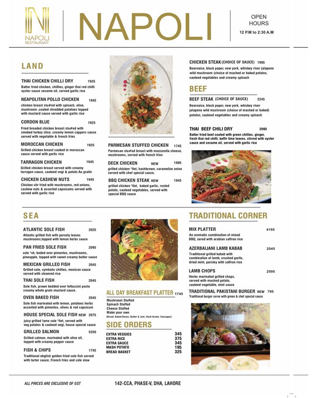 Napoli Restaurant menu