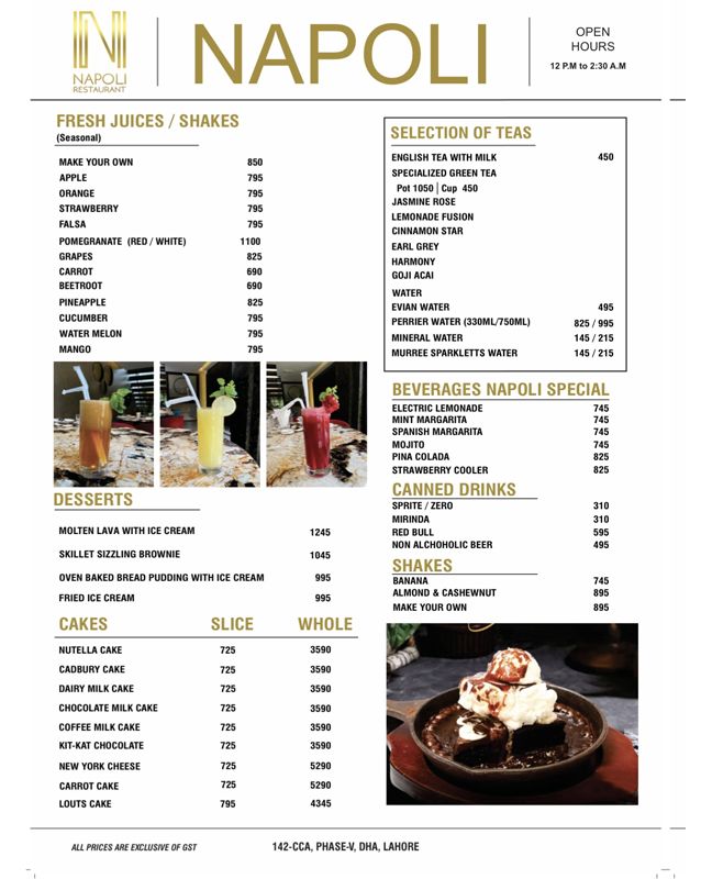 Napoli Restaurant menu