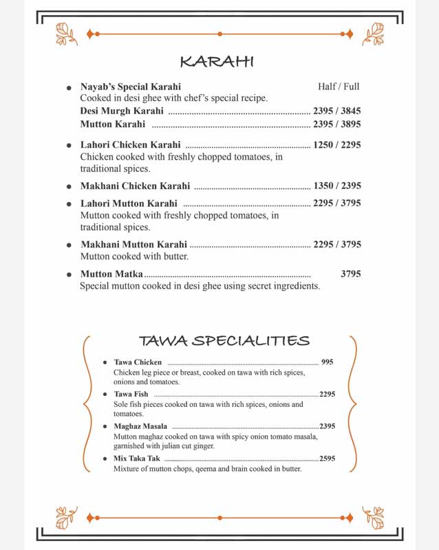 Nayabs menu