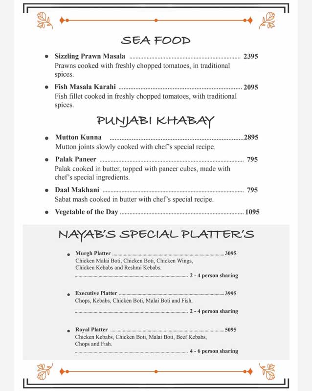 Nayabs menu