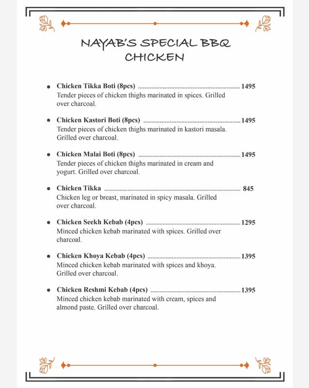 Nayabs menu