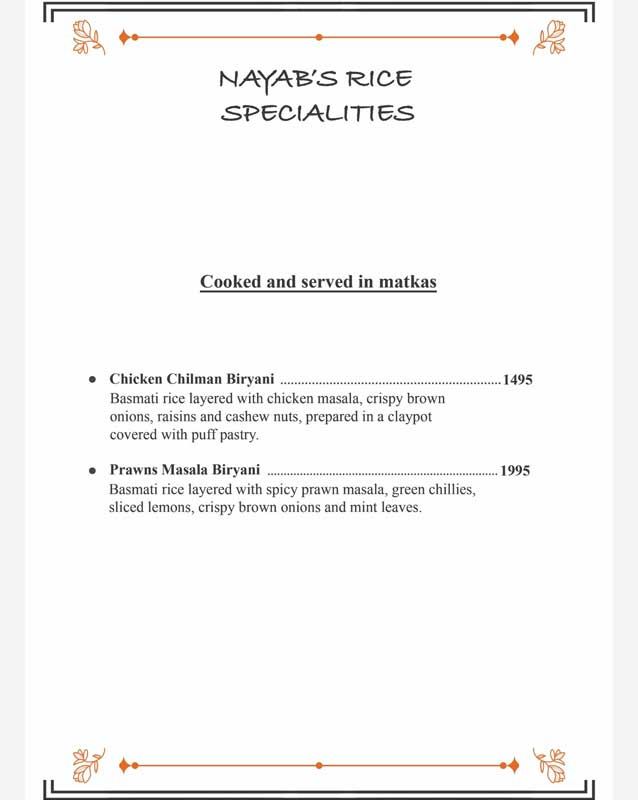 Nayabs menu