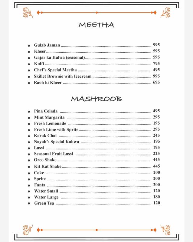 Nayabs menu
