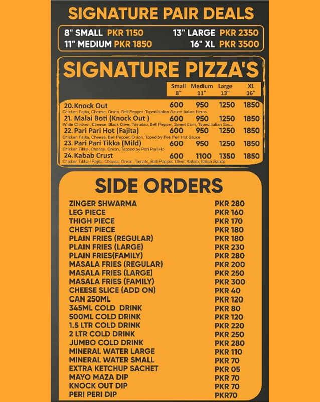 New Pizza Master's menu