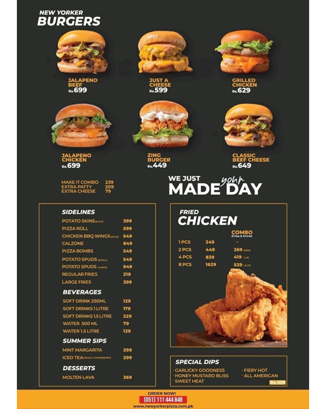 New Yorker Pizza menu