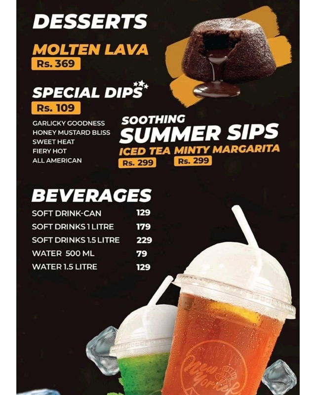 New Yorker Pizza menu