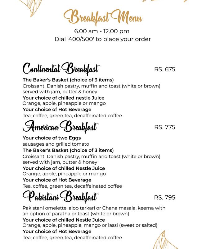 Nine Tree Luxury Hotel & Suites menu