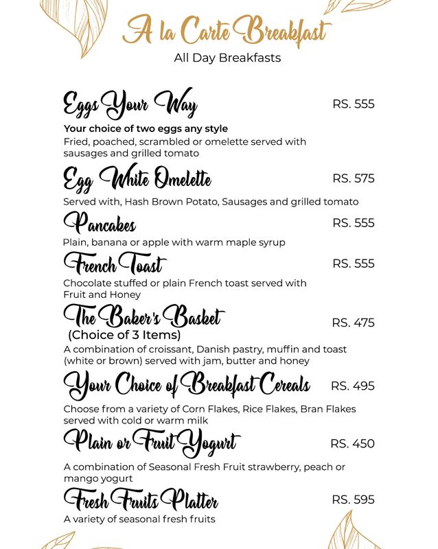 Nine Tree Luxury Hotel & Suites menu