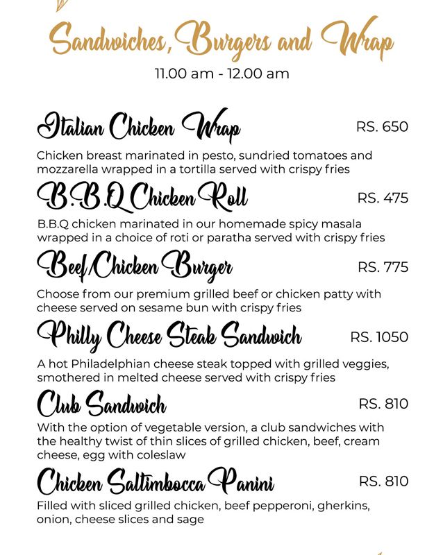 Nine Tree Luxury Hotel & Suites menu