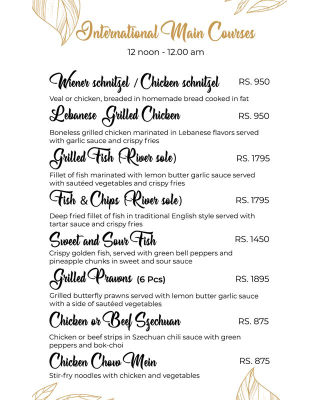 Nine Tree Luxury Hotel & Suites menu