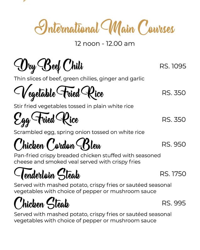 Nine Tree Luxury Hotel & Suites menu