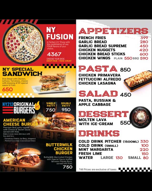 NY212 menu