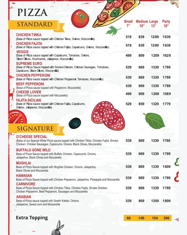 O'Cheese menu