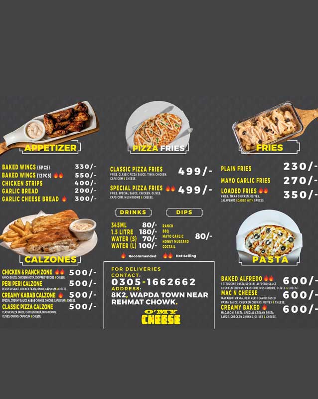 O'my Cheese menu