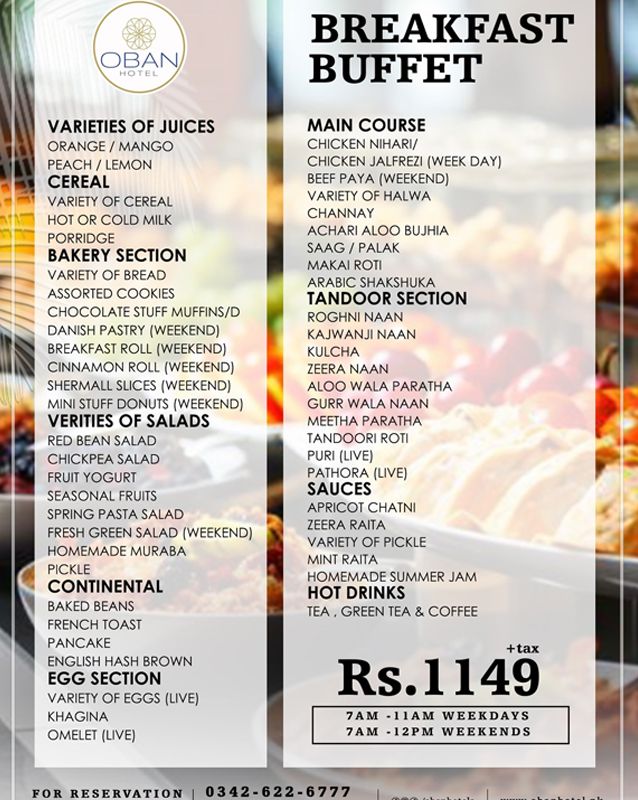 OBAN Hotel menu