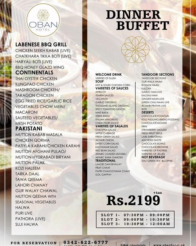 OBAN Hotel menu