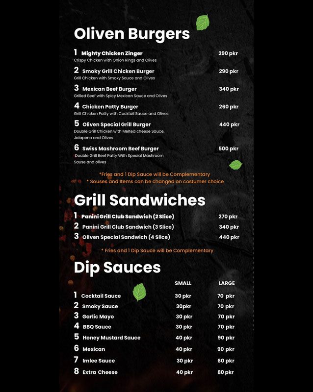Oliven menu