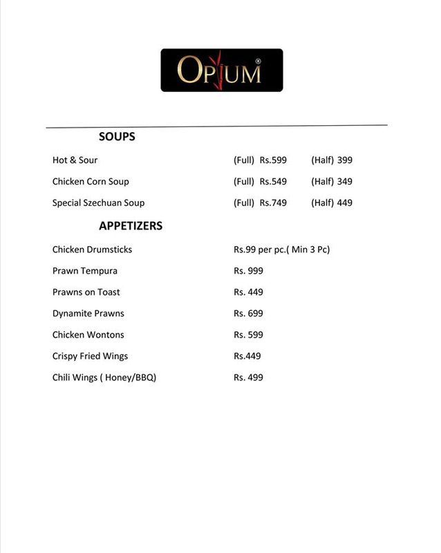 Opium Thai menu