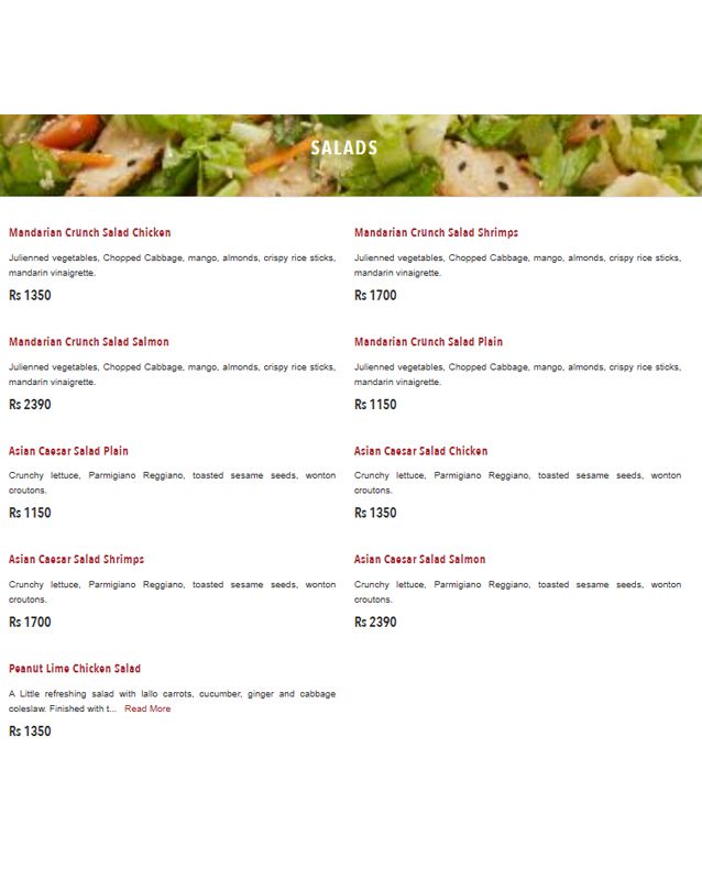 P.F. Chang's Pakistan menu