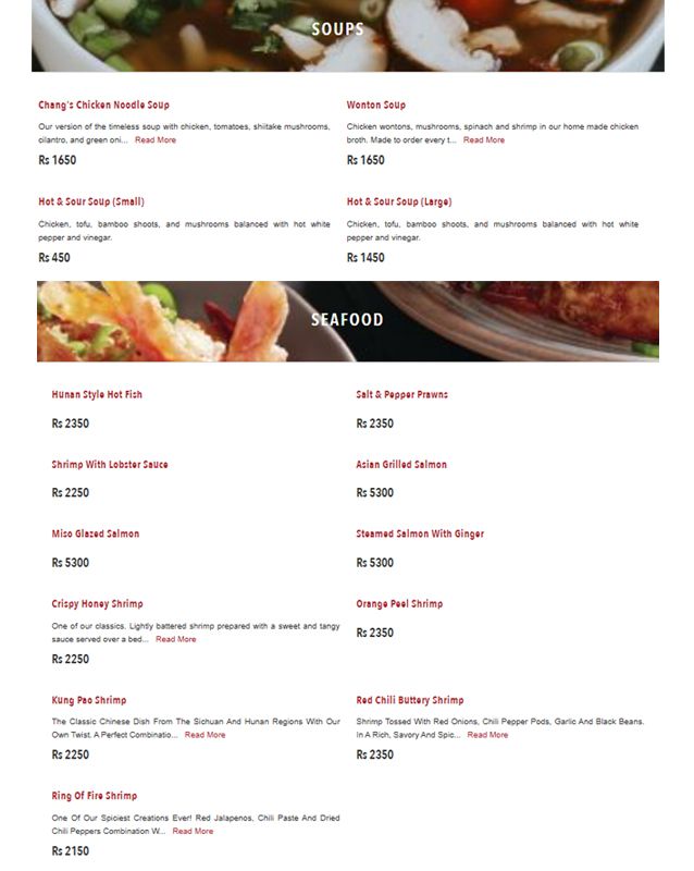 P.F. Chang's Pakistan menu
