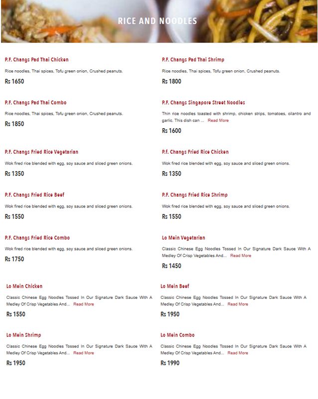 P.F. Chang's Pakistan menu
